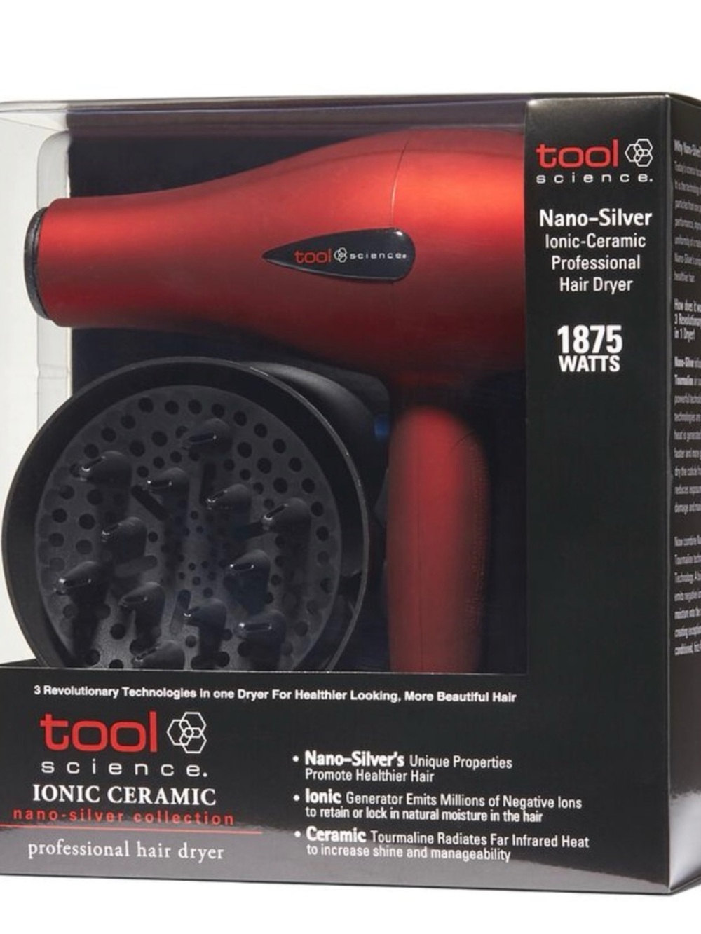 Tool Science Nano-Silver Ionic-Ceramic Hair Dryer - Red